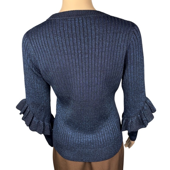 Elie Tahari Hope Ribbed Knit Navy Sparkle Sweater Size XS - Picture 4 of 10